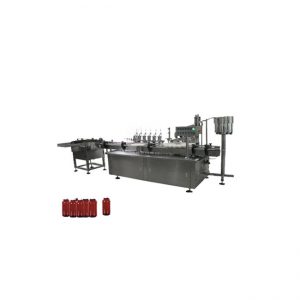 Pequena garrafa de colírio, máquina de envasamento de verniz e tampadora